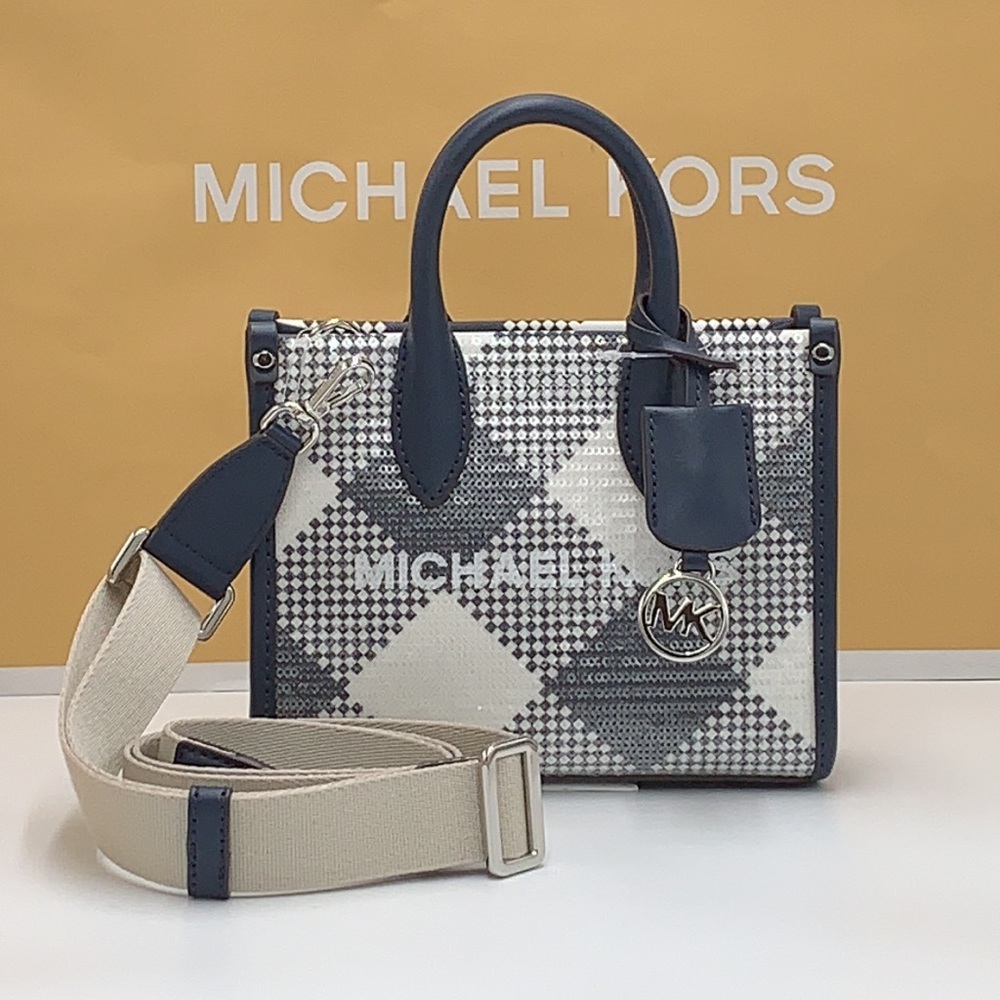 Michael Kors Mirella Extra-Small Logo Crossbody XBODY Shopper Bag Navy NWT - Picture 2 of 15